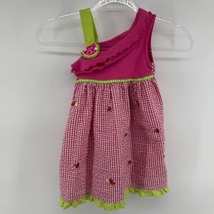 Youngland Girls Pink Watermelon Gingham One Shoulder Dress Size 5